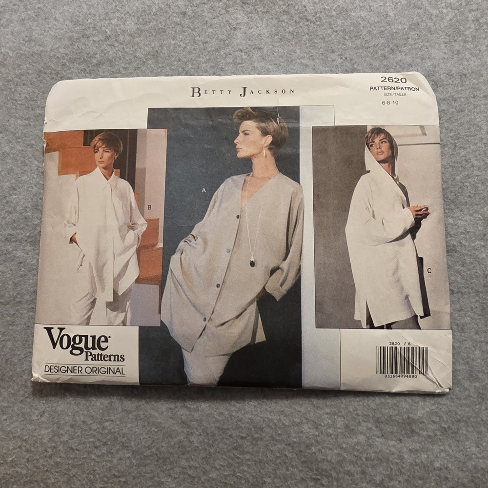 Vogue 2620 Blouse Tunic Loose Fit Shirt Uncut Pattern Sz 6-10 Betty Jackson Hood